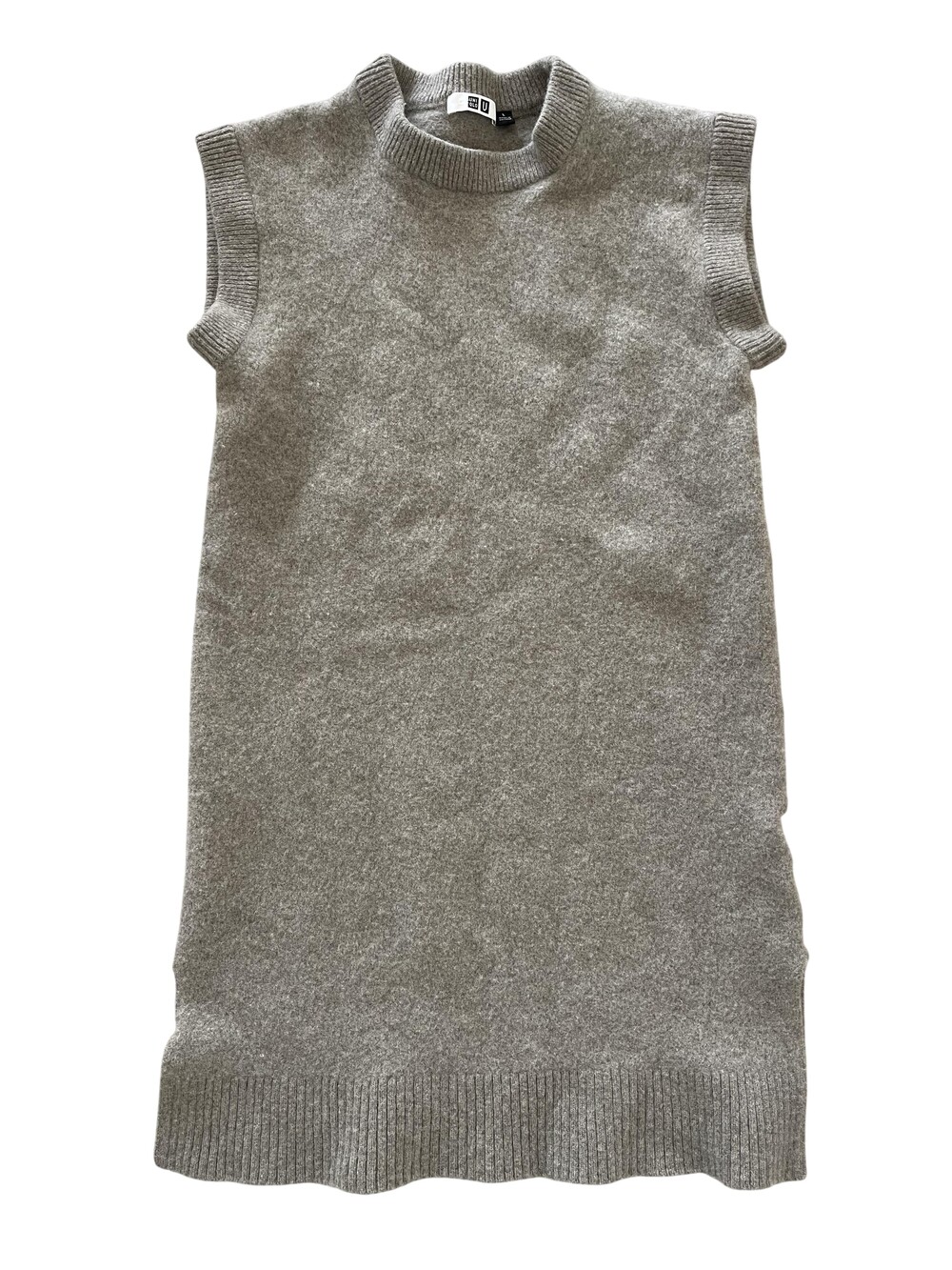 Uniqlo U Dress Womens Large Gray 100% Wool Sleeveless Mock Neck Tunic Sweater